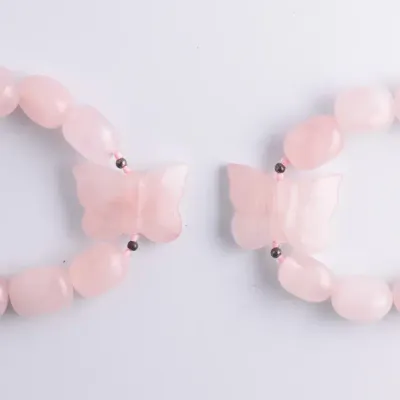 Natural Rose Quartz Beaded Butterfly Bracelets