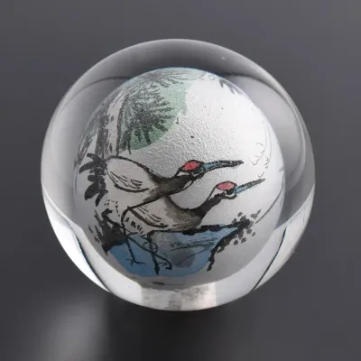 Vintage Chinese Reverse Painted Crane Finial Topper