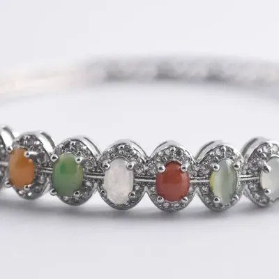 Colored Jade Clamp Bangle Bracelet