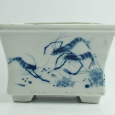 Vintage Chinese Ceramic Blue & White Crawfish Planter