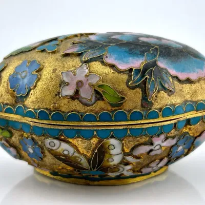 Cloisonné Trinket Box With Butterfly & Floral Motif