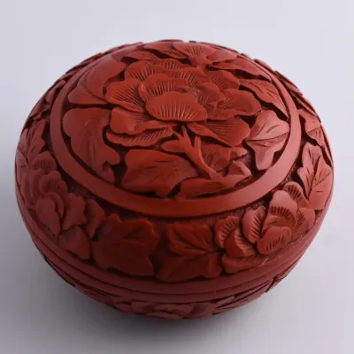 Chinese Cinnabar-Style Floral Trinket Box