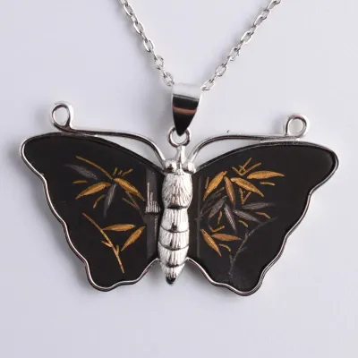 Etched Chinoiserie Butterfly Necklace