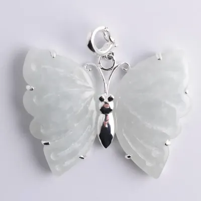Jadeite Sterling Silver Butterfly Pendant