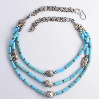 Vintage Turquoise Southeast Asian Sterling Silver Beaded Necklace