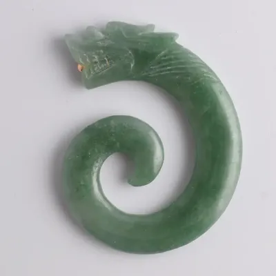 Chinese Green Jadeite & Gold Dragon Carving