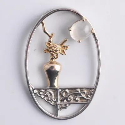 Chinese Moonstone Cabochon Sterling Silver Pendant