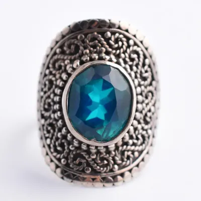 Green Quartz Ornate Sterling Silver Ring 