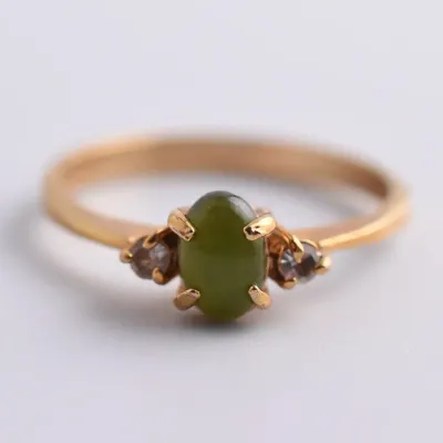 18K Yellow Gold Plated Jade Cabochon & Quartz Ring