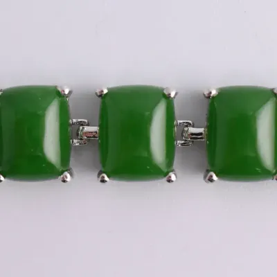 Green Jade Cabochon Sterling Silver Tennis Bracelet