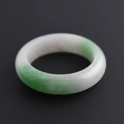 Chinese Natural White Green Jadeite Band Ring