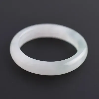 Chinese Natural White Green Jadeite Band Ring