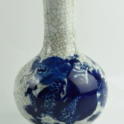 Chinese Crackle-Glazed Blue Dragon Vase
