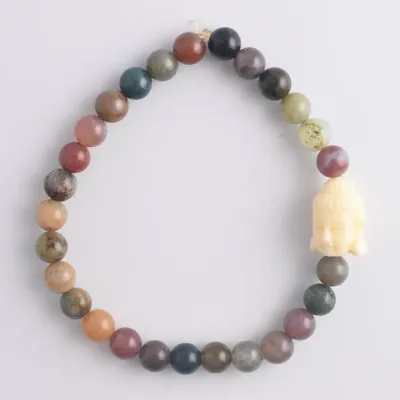 Jade & Agate Beaded Buddha Head Bracelet