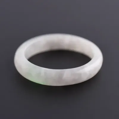 Chinese Natural White Green Jadeite Band Ring