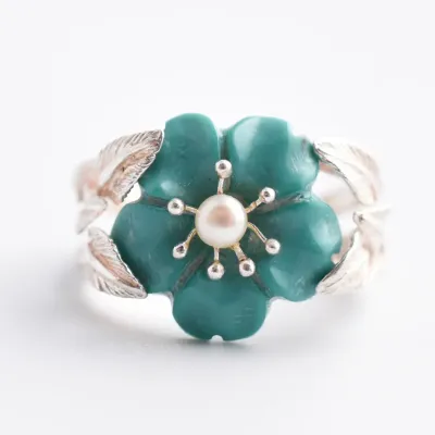 Sterling Silver Enamel Floral Ring