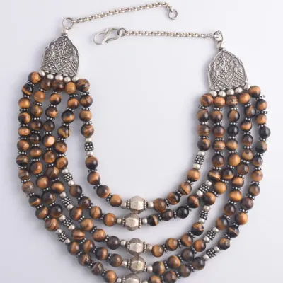 Tigers Eye Sterling Silver Beaded Necklace