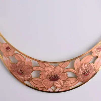 Vintage Chinese Cloisonne Floral Bib Necklace