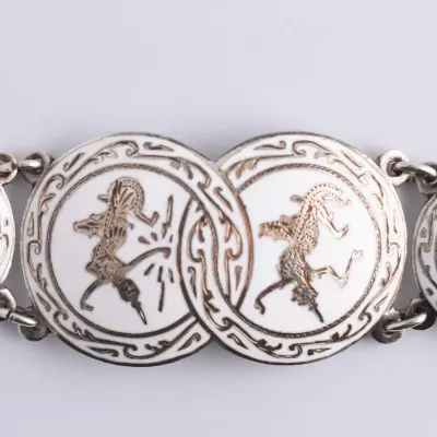 Vintage Thai Sterling Silver White Enamel Panel Bracelet 