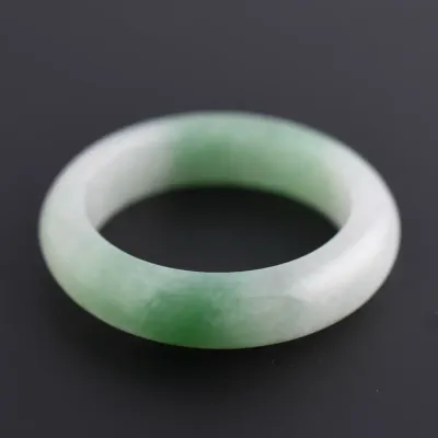 Chinese Natural Green White Jadeite Band Ring