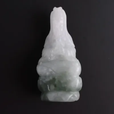 Chinese Carved Green White Jadeite Guan Yin Figure