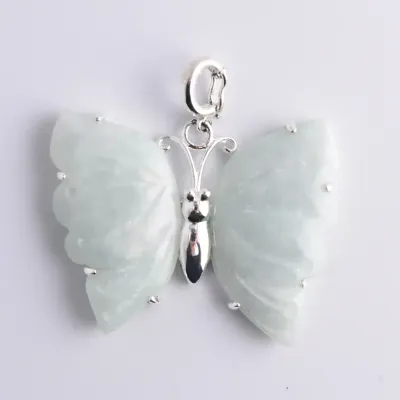 Jadeite Sterling Silver Butterfly Pendant