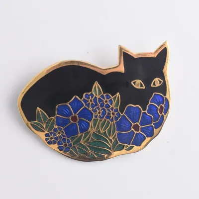 Chinese Cloisonne Cat Brooch