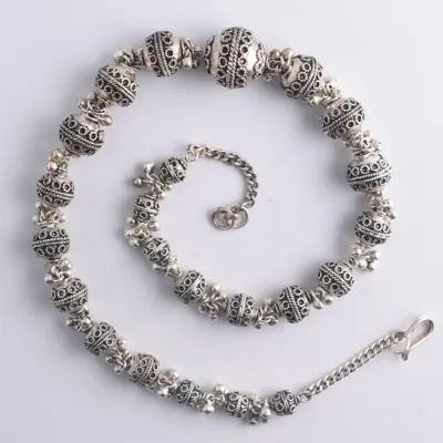 Southeast Asian Graduated Silver Beaded Necklace