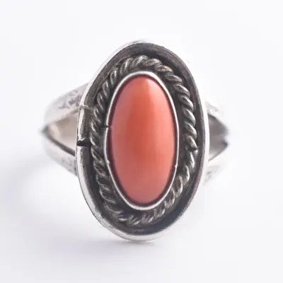 Coral Cabochon Sterling Silver Ring