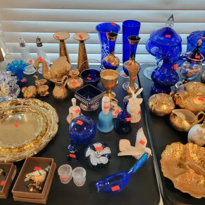 Blue, Gold and Clear Glassware 
