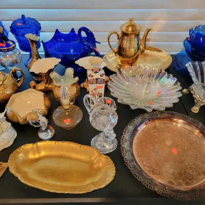 Blue, Gold and Clear Glassware 