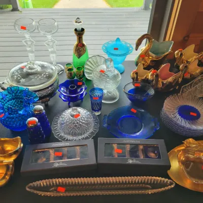 Blue, Gold and Clear Glassware 