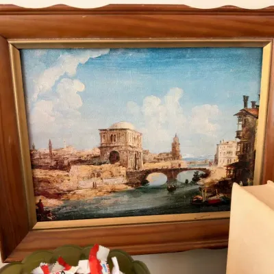 Venetian canal scene art in wood frame