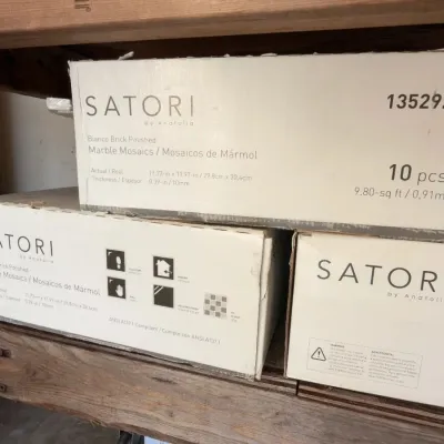 Boxed Satori marble mosaic tile, multiple boxes