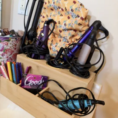 Bamboo hair tool organizer, curling irons and flat irons