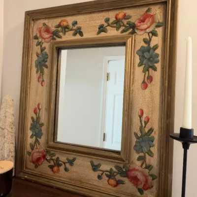 Hand-painted floral wood frame wall mirror, Italian style