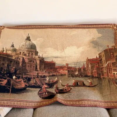 Woven tapestry wall hanging, Venice Grand Canal with gondolas