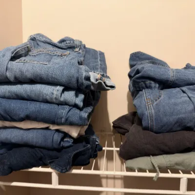Stacks of denim jeans
