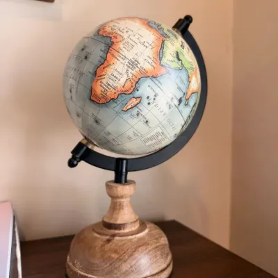 World globe on turned wood stand