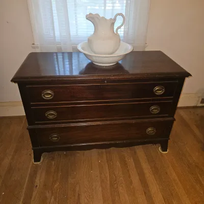 Small Vintage Chest of Drawers with Pitcher and Bowl