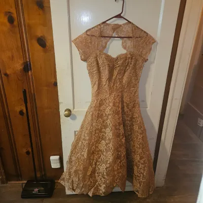1950's Gold Lace Cocktail Dress
