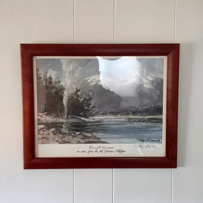 Signed Ray Ellis framed artwork, “Wrangell Narrows as seen from the M/S Yorktown Clipper,” with handwritten identification along the...