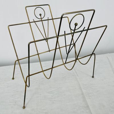 Lot 131 MCM Brass Wire magazine rack
