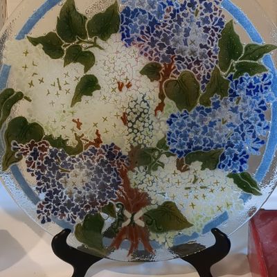 Peggy Karr Fused Glass Platter with Lilacs