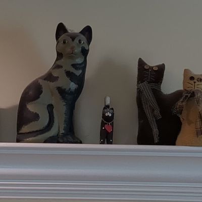 Collection of Folk Art Wooden and Fabric Cat Figurines