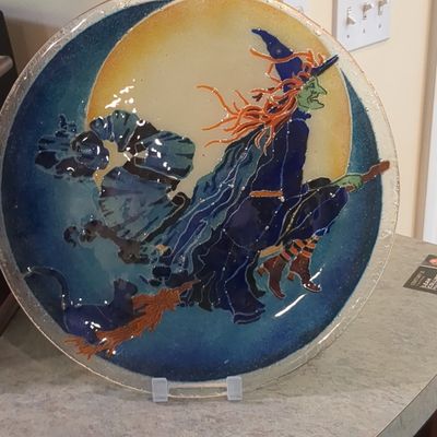 Peggy Karr Fused Glass Halloween Witch Plate