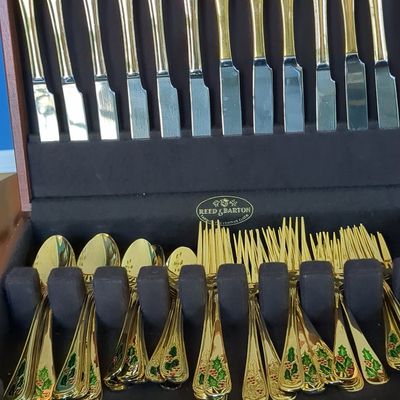 Reed & Barton Christmas Holly Gold-Plated Flatware Set