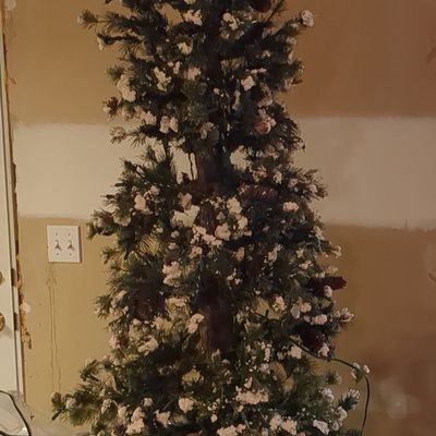 Artificial Flocked Pencil Christmas Tree with Pinecones