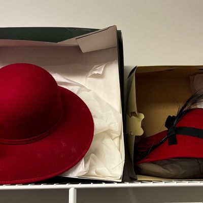 Vintage Red Felt Women's Hats with Embellishments