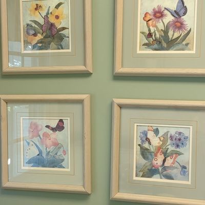 Set of Four Floral and Butterfly Botanical Prints